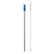 aerial view a silver with royal blue tip stainless steel straw with cleaning brush, image 1 of 2
