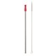 aerial view a silver with red tip stainless steel straw with cleaning brush, image 1 of 2