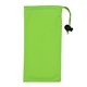 aerial view a lime green spot color microfiber drawstring pouch for cell phones, eyeglasses and other accessories, image 1 of 3