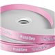 aerial view a brite pink 100 yard roll - satin badge ribbon w / foil print, image 1 of 2