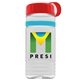 a clear bottle & red lid & cyan band groove stripe 20 oz tritan(tm) sports bottle with tethered lid and digital imprint