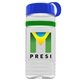 a clear bottle & royal blue lid & green band groove stripe 20 oz tritan(tm) sports bottle with tethered lid and digital imprint
