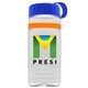 a clear bottle & royal blue lid & orange band groove stripe 20 oz tritan(tm) sports bottle with tethered lid and digital imprint