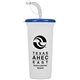 a white cup & medium blue lid super sipper - 32 oz sport sipper with straw