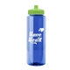 a blue bottle & lime green lid 32 oz the guzzler transparent color sport bottle