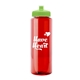 a red bottle & lime green lid 32 oz the guzzler transparent color sport bottle
