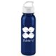 aerial view a transparent navy blue bottle & white lid 24 oz the outdoorsman bottle with crest lid - made with tritan, image 1 of 2