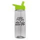 aerial view a clear bottle & lime green lid 26 oz flair tritan water bottle with flip straw lid, image 1 of 3
