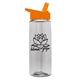 aerial view a clear bottle & orange lid 26 oz flair tritan water bottle with flip straw lid, image 1 of 3