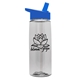aerial view a clear bottle & royal blue lid 26 oz flair tritan water bottle with flip straw lid, image 1 of 3
