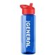 a transparent blue bottle & red lid the guzzler - 32 oz transparent bottle with flip straw lid