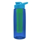 a transparent blue bottle & cyan lid & green infuser the flair - 26 oz transparent tritan(tm) bottle with drink thru lid and large infuser