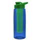 a transparent blue bottle & green lid & green infuser the flair - 26 oz transparent tritan(tm) bottle with drink thru lid and large infuser