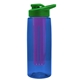 a transparent blue bottle & green lid & violet infuser the flair - 26 oz transparent tritan(tm) bottle with drink thru lid and large infuser