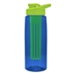 a transparent blue bottle & lime green lid & green infuser the flair - 26 oz transparent tritan(tm) bottle with drink thru lid and large infuser