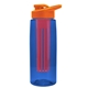a transparent blue bottle & orange lid & red infuser the flair - 26 oz transparent tritan(tm) bottle with drink thru lid and large infuser