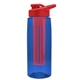 a transparent blue bottle & red lid & red infuser the flair - 26 oz transparent tritan(tm) bottle with drink thru lid and large infuser