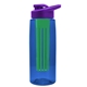 a transparent blue bottle & violet lid & green infuser the flair - 26 oz transparent tritan(tm) bottle with drink thru lid and large infuser