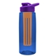 a transparent blue bottle & violet lid & orange infuser the flair - 26 oz transparent tritan(tm) bottle with drink thru lid and large infuser