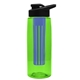 a transparent lime green bottle & black lid & blue infuser the flair - 26 oz transparent tritan(tm) bottle with drink thru lid and large infuser