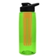 a transparent lime green bottle & black lid & orange infuser the flair - 26 oz transparent tritan(tm) bottle with drink thru lid and large infuser