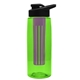 a transparent lime green bottle & black lid & violet infuser the flair - 26 oz transparent tritan(tm) bottle with drink thru lid and large infuser