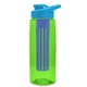 a transparent lime green bottle & cyan lid & blue infuser the flair - 26 oz transparent tritan(tm) bottle with drink thru lid and large infuser