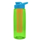 a transparent lime green bottle & cyan lid & orange infuser the flair - 26 oz transparent tritan(tm) bottle with drink thru lid and large infuser