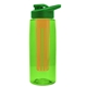 a transparent lime green bottle & green lid & orange infuser the flair - 26 oz transparent tritan(tm) bottle with drink thru lid and large infuser