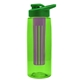 a transparent lime green bottle & green lid & violet infuser the flair - 26 oz transparent tritan(tm) bottle with drink thru lid and large infuser