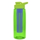 a transparent lime green bottle & lime green lid & blue infuser the flair - 26 oz transparent tritan(tm) bottle with drink thru lid and large infuser