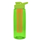 a transparent lime green bottle & lime green lid & orange infuser the flair - 26 oz transparent tritan(tm) bottle with drink thru lid and large infuser