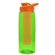 a transparent lime green bottle & orange lid & orange infuser the flair - 26 oz transparent tritan(tm) bottle with drink thru lid and large infuser