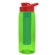 a transparent lime green bottle & red lid & green infuser the flair - 26 oz transparent tritan(tm) bottle with drink thru lid and large infuser