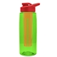 a transparent lime green bottle & red lid & orange infuser the flair - 26 oz transparent tritan(tm) bottle with drink thru lid and large infuser