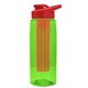 a transparent lime green bottle & red lid & red infuser the flair - 26 oz transparent tritan(tm) bottle with drink thru lid and large infuser