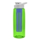 a transparent lime green bottle & white lid & blue infuser the flair - 26 oz transparent tritan(tm) bottle with drink thru lid and large infuser