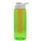 a transparent lime green bottle & white lid & orange infuser the flair - 26 oz transparent tritan(tm) bottle with drink thru lid and large infuser