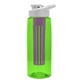a transparent lime green bottle & white lid & violet infuser the flair - 26 oz transparent tritan(tm) bottle with drink thru lid and large infuser