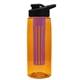 a transparent orange bottle & black lid & violet infuser the flair - 26 oz transparent tritan(tm) bottle with drink thru lid and large infuser