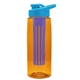 a transparent orange bottle & cyan lid & blue infuser the flair - 26 oz transparent tritan(tm) bottle with drink thru lid and large infuser