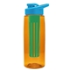 a transparent orange bottle & cyan lid & green infuser the flair - 26 oz transparent tritan(tm) bottle with drink thru lid and large infuser