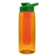 a transparent orange bottle & green lid & red infuser the flair - 26 oz transparent tritan(tm) bottle with drink thru lid and large infuser