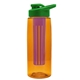 a transparent orange bottle & green lid & violet infuser the flair - 26 oz transparent tritan(tm) bottle with drink thru lid and large infuser