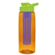a transparent orange bottle & lime green lid & blue infuser the flair - 26 oz transparent tritan(tm) bottle with drink thru lid and large infuser