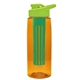 a transparent orange bottle & lime green lid & green infuser the flair - 26 oz transparent tritan(tm) bottle with drink thru lid and large infuser