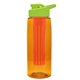 a transparent orange bottle & lime green lid & red infuser the flair - 26 oz transparent tritan(tm) bottle with drink thru lid and large infuser
