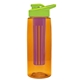 a transparent orange bottle & lime green lid & violet infuser the flair - 26 oz transparent tritan(tm) bottle with drink thru lid and large infuser