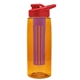 a transparent orange bottle & red lid & violet infuser the flair - 26 oz transparent tritan(tm) bottle with drink thru lid and large infuser