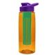 a transparent orange bottle & violet lid & green infuser the flair - 26 oz transparent tritan(tm) bottle with drink thru lid and large infuser